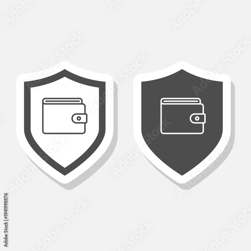Wallet shield icon sticker isolated on gray background