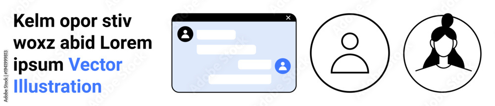 Fototapeta premium Digital communication, user interface, online profiles, messaging apps, social networking, web design. A messaging window with user and profile icons. Digital communication and user interface