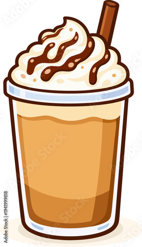A fun illustration of a frappe with whipped cream and chocolate syrup. Great for beverage ads, café menus, or food-related designs to evoke a fresh, sweet vibe.
