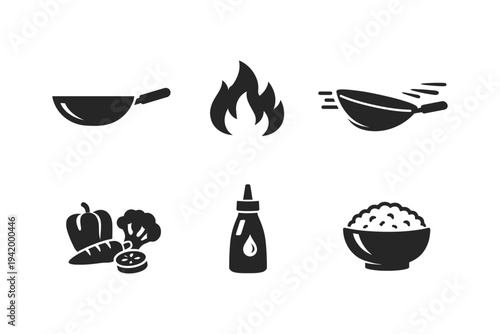 Collection of icons representing cooking ingredients and methods for Asian cuisine