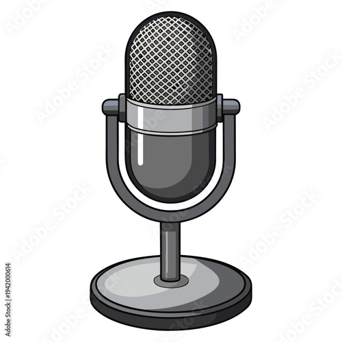 Retro Vintage Microphone Vector Illustration Classic Radio Mic Icon in Flat Design