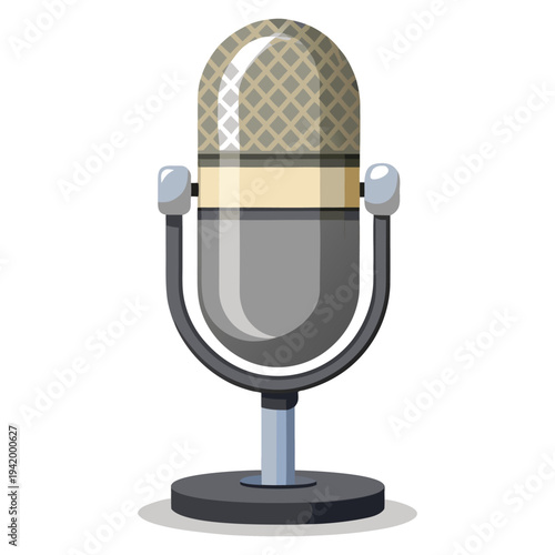 Retro Vintage Microphone Vector Illustration Classic Radio Mic Icon in Flat Design