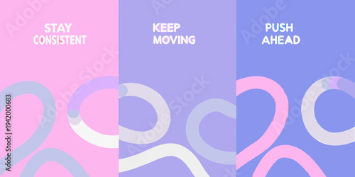 Motivational quote panels with abstract swirls in pastel colors