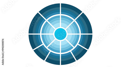 Abstract blue concentric circle segmented diagram isolated on transparent background