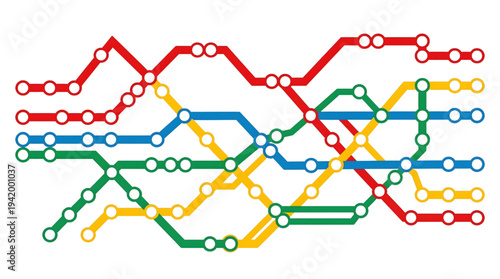 Abstract Subway Map Metro Transit System Lines with Intersections isolated on transparent background