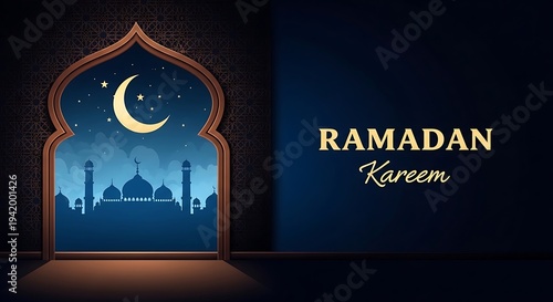 Wallpaper Mural Islamic mosque silhouette under crescent moon and stars viewed through archway ramadan Torontodigital.ca