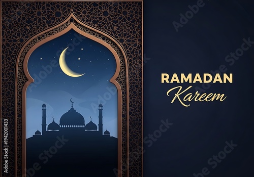 Wallpaper Mural Islamic mosque silhouette under crescent moon with Ramadan Kareem text Torontodigital.ca