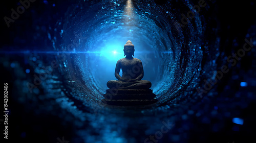 A serene image of Buddha sitting in meditation, emanating peace and tranquility
