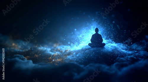 A person sitting in meditation and seeking enlightenment in a serene scene