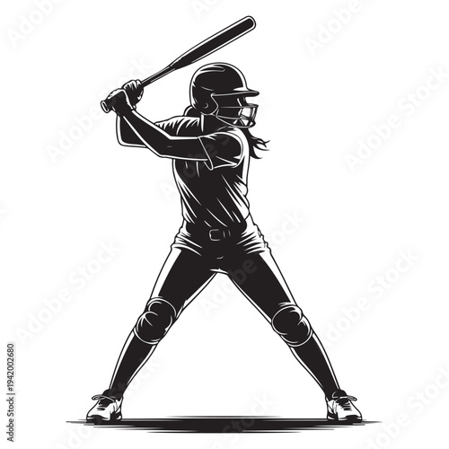 A female softball player preparing to hit captured in a striking black silhouette
