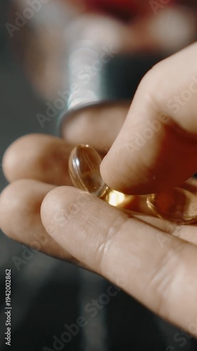 A complex of omega-3 vitamins and dietary supplements for health and nutrition. Close-up of fish oil capsules. Self-care, immunity, and prevention.