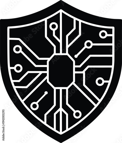 Cyber Security Circuit Board Shield Silhouette Icon