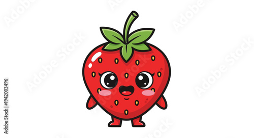 Cute Cartoon Strawberry Character Face.