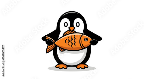 Penguin Holding Fish in Beak.