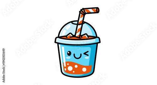 Cartoon smiling drink cup with straw.