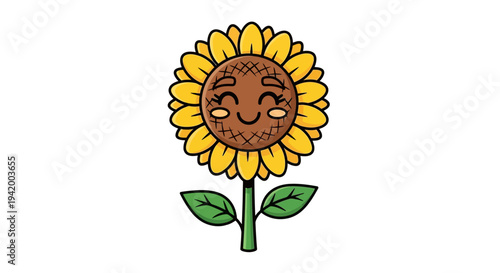 Smiling Cartoon Sunflower with Face.