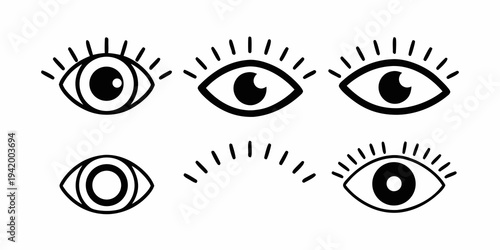 Stylized eyes and radiating lines in a minimalist black and white design