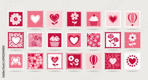 Valentine s Day icons set with hearts flowers and love symbols