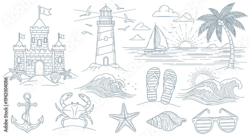 Beach Vacation Icons Set