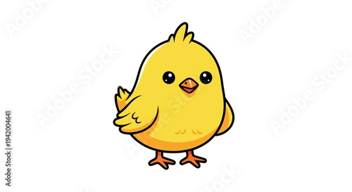 Cute Yellow Cartoon Baby Bird Standing.