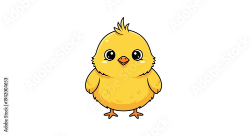Cute little yellow baby chick standing.