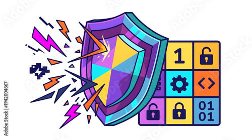 Cybersecurity Shield Defending Against Digital Attacks, Isolated on Transparent Background