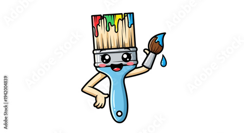 Colorful cartoon paintbrush with smiling face.