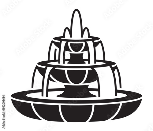 Garden fountain with tiered water basins and decorative stone sculpture element vector illustration