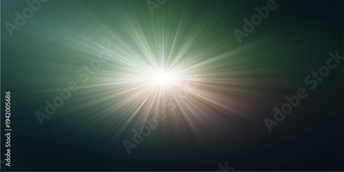 Abstract blue sky background with bright sunburst rays and glowing light energy design