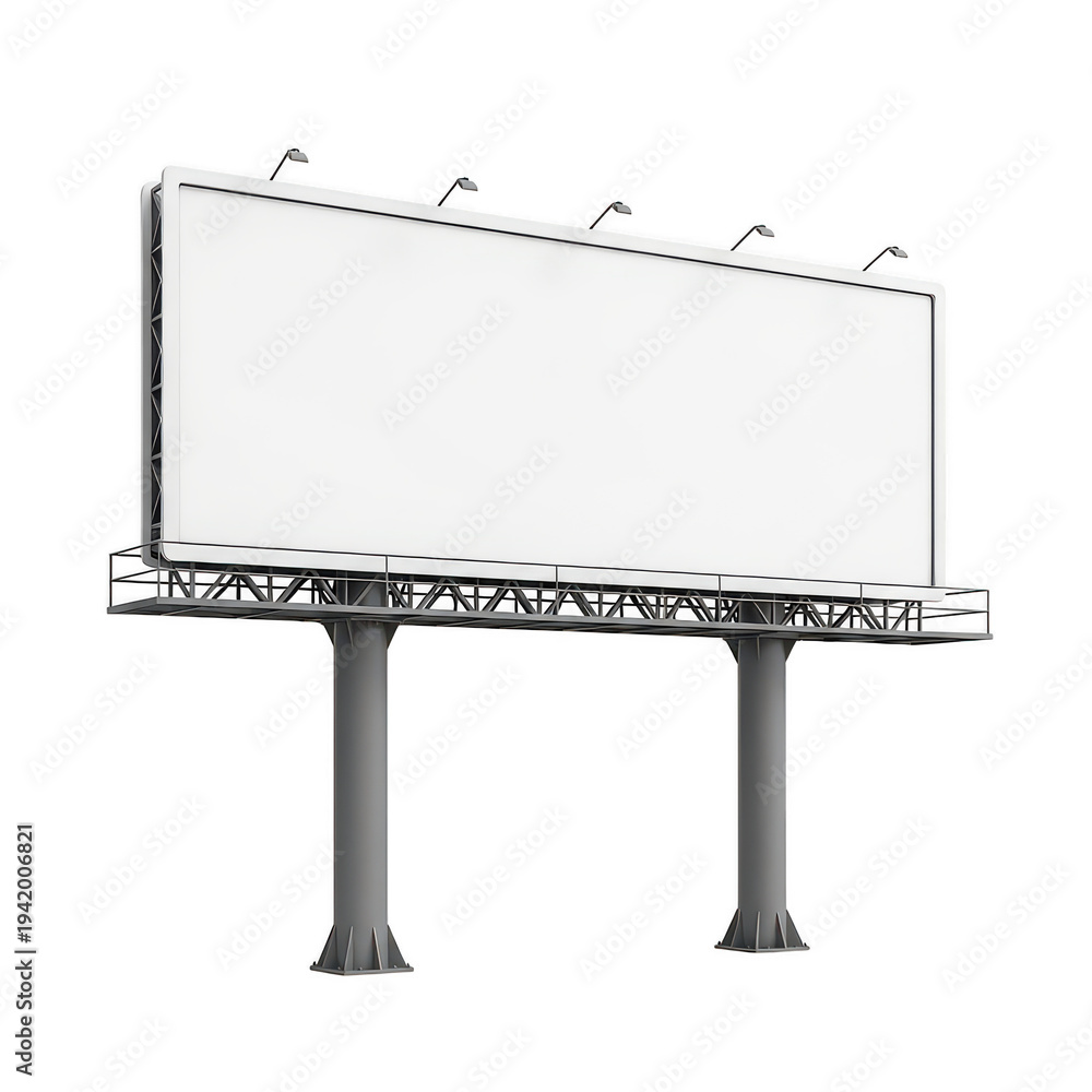 Fototapeta premium A billboard structure mounted on four supporting legs with a blank advertising space