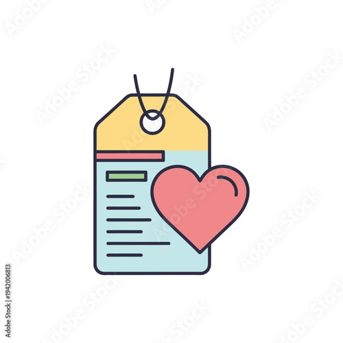 semi-flat vector icon of nutrition label tag with heart symbol