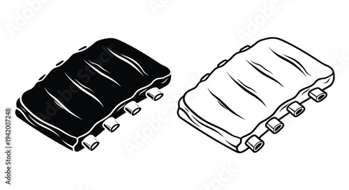 Two views of pork ribs a black and white graphic silhouette