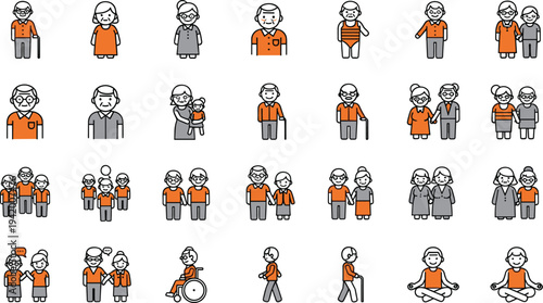 Senior people characters collection elderly lifestyle vector illustration set