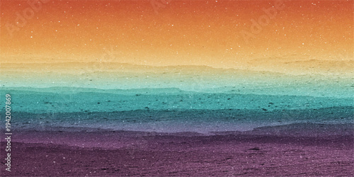 Abstract Color Field Landscape: An abstract composition of layered color bands, transitioning from fiery oranges and yellows to cool blues and purples. 
