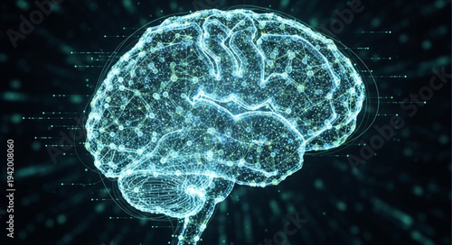Digital Illustration of Human Brain with Neural Network.
