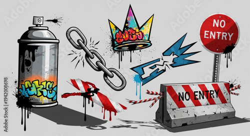 Colorful Spray Paint Can with Graffiti Art.