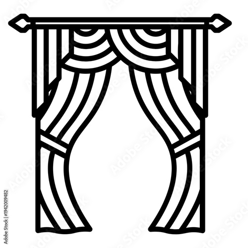 Curtain Window Icon – Modern Interior Flat Vector Illustration