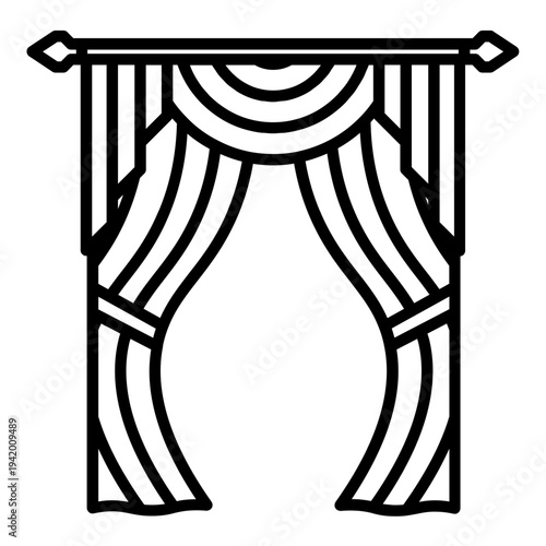 Curtain Window Icon – Modern Interior Flat Vector Illustration