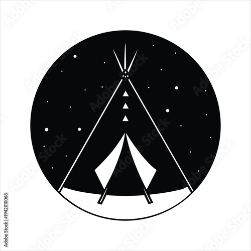 Native Style Teepee Tent Night Scene Illustration