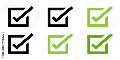 Three sets of checkmark boxes in varying colors and shades