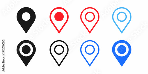 Collection of colorful map markers and location pins in various styles
