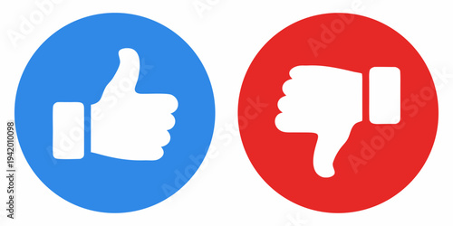 A blue thumbs up and a red thumbs down symbol on oval backgrounds