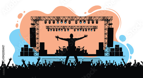 Vector illustration of a music festival stage with crowd