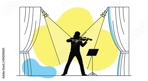 Vector illustration of musician playing violin on stage