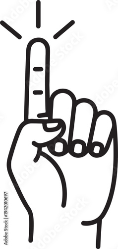 Black and white hand showing index finger extended upwards with knuckle rings also transparent background