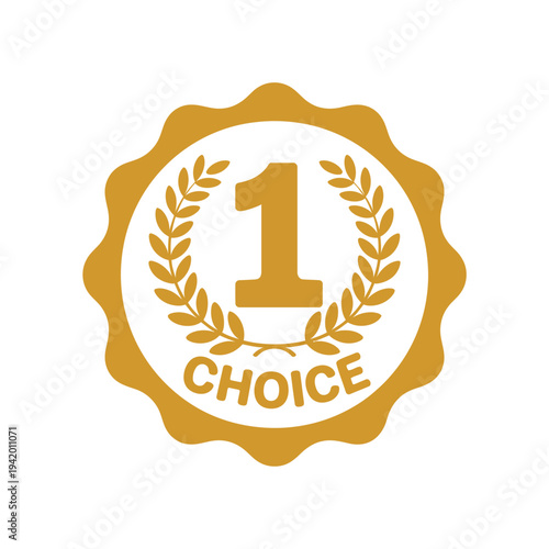 A gold medal icon with a laurel wreath and the number one indicating a top choice or award winner