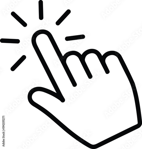 Hand pointer click icon set, finger tap gesture touchscreen interaction selection press symbol digital interface navigation user experience design