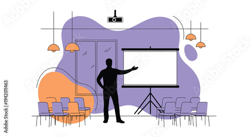 Vector illustration of a man presenting at a conference room