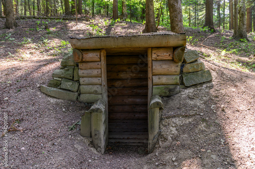 Reconstructed ww2 partisan hideout bunker in nature, Slovakia
