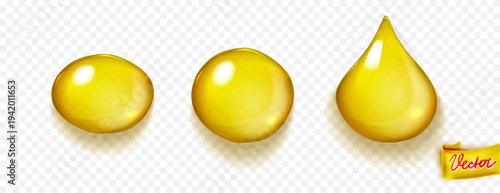 Golden Oil Drop 3D Cosmetic Liquid Vector Isolated